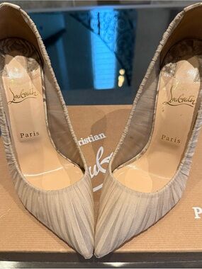 Christian Louboutin Beige Pleated Pointed-Toe Pumps